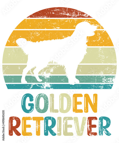 Golden Retriever Retro Vintage Sunset T-shirt Design template, Golden Retriever on Board, Car Window Sticker, POD, cover, Isolated white background, White Dog Silhouette Gift for Golden Retriever Love