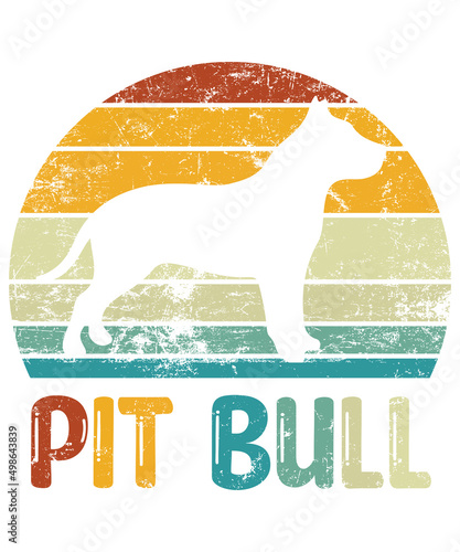 Pit Bull Retro Vintage Sunset T-shirt Design template  Pit Bull on Board  Car Window Sticker  POD  cover  Isolated white background  White Dog Silhouette Gift for Pit Bull Lover