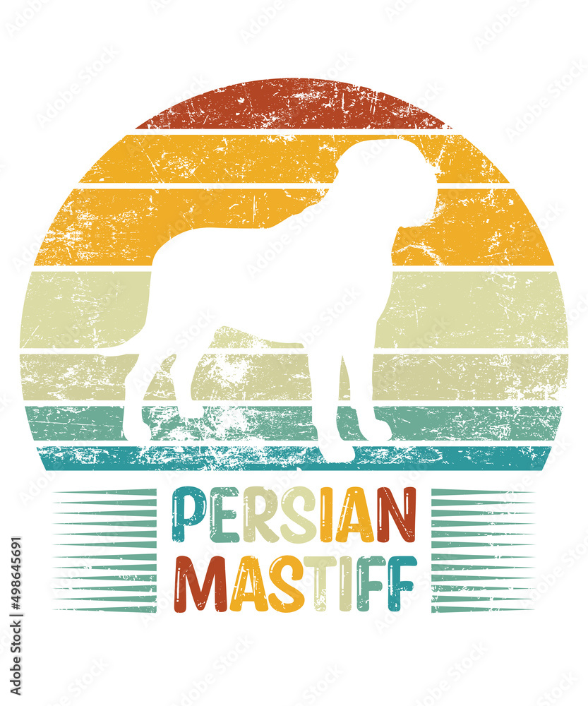 Pyrenean Mastiff Retro Vintage Sunset T-shirt Design template, Mastiff on Board, Car Window Sticker, POD, cover, Isolated white background, White Dog Silhouette Gift for Pyrenean Mastiff Lover