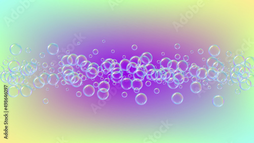 Suds bubble. Detergent bath foam and soap for bathtub. Shampoo. Rainbow Aqua fizz and splash. Realistic water frame and border. 3d vector illustration template. colorful liquid suds.