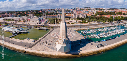 Aerial View of the Monument to the Discoveries, or Padrão dos Descobrimentos, located in Belém in Lisbon, Portugal