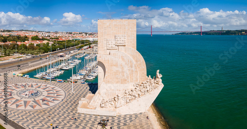 Aerial View of the Monument to the Discoveries, or Padrão dos Descobrimentos, located in Belém in Lisbon, Portugal photo