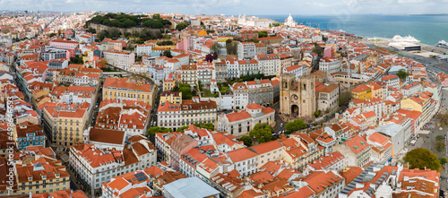 Aerial view of The Cathedral of Saint Mary Major, often called Lisbon Cathedral or simply the Sé, is a Roman Catholic cathedral located in Lisbon, Portugal.