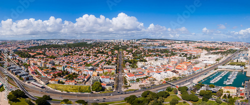 Aerial drone Panoramic view of Lisbon Portugal in summer
