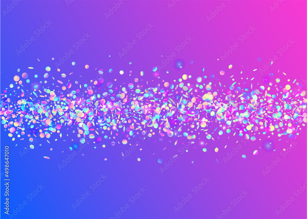 Fototapeta premium Hologram Texture. Transparent Background. Bright Foil. Blur Vaporwave Sunlight. Cristal Sparkles. Disco Flare. Crystal Art. Pink Party Tinsel. Purple Hologram Texture