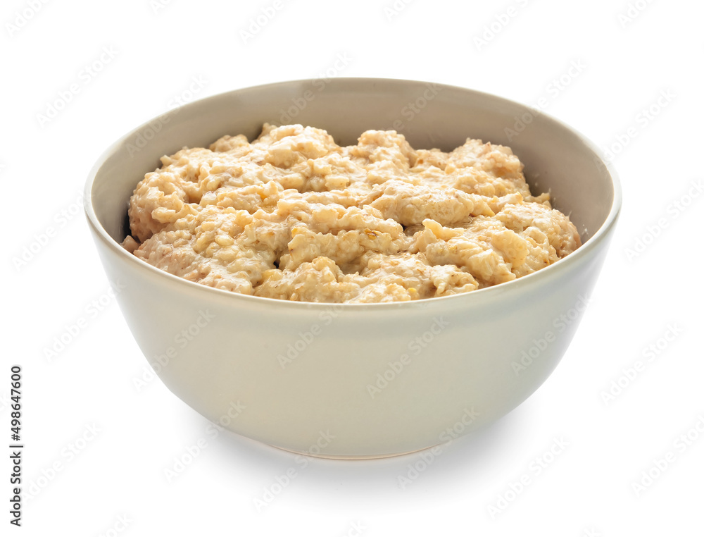 Bowl of healthy oatmeal on white background Bowl of healthy oatmeal on white background