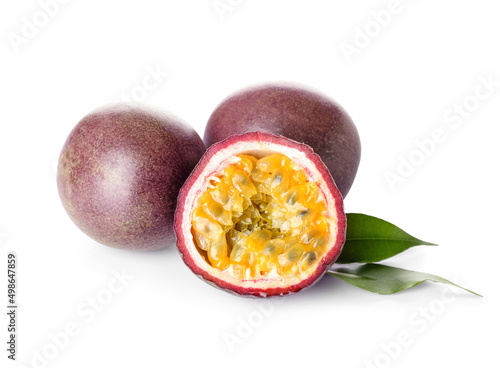 Delicious passion fruits on white background