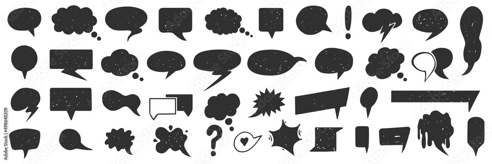 Speech bubble icon set. Hand drawn chat icon set, isolated on white background. Chat icon set. - obrazy, fototapety, plakaty 