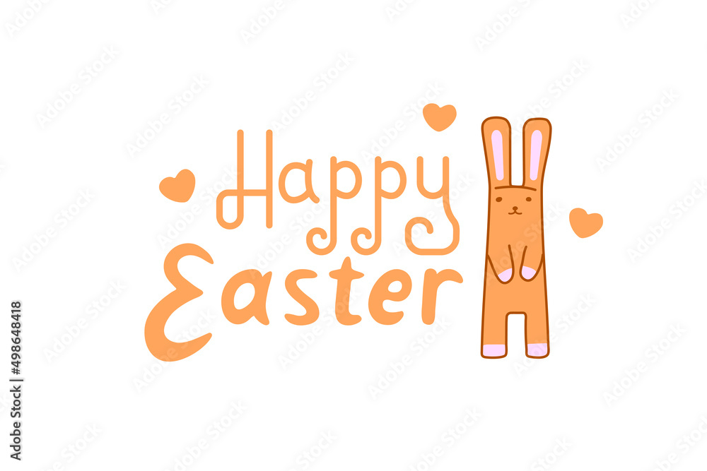 Obraz premium Easter lettering. Emblem for badges and labels. Happy Easter inscription with bunny and heart texture. Isolated on white background. Vector graphics