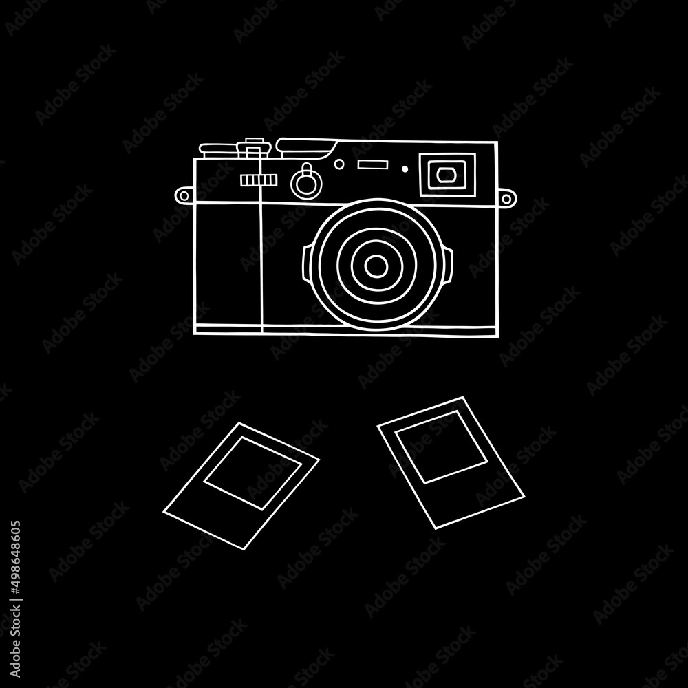 Vector illustration on the theme of photography on a black background. Outline drawing. Vector illustration on the theme of photography on a black background. Outline drawing.