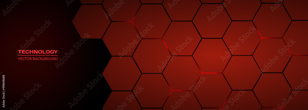 Red horizontal hexagonal technology abstract vector background. Red ...