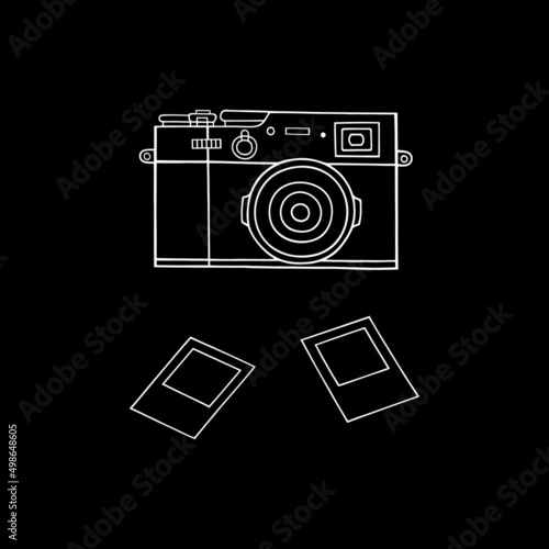 Vector illustration on the theme of photography on a black background. Outline drawing.