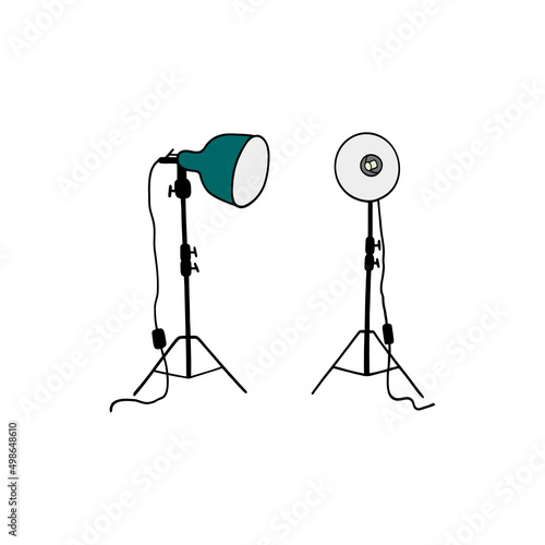 Vector illustration with lamps for studio lighting on a white background.