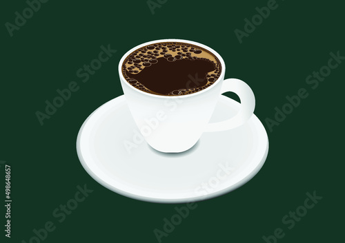 White mug of coffee or espresso in green background vector
