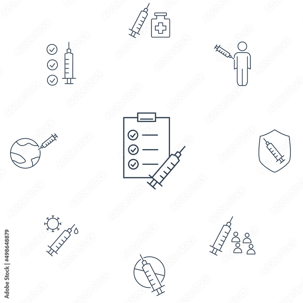 Fototapeta premium Vaccination icons set . Vaccination pack symbol vector elements for infographic web