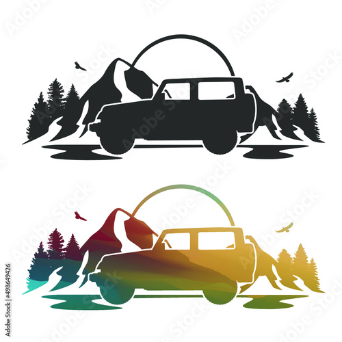 Mountain Adventure Illustration Clip Art Design Shape. Offroad Silhouette Icon Vector.