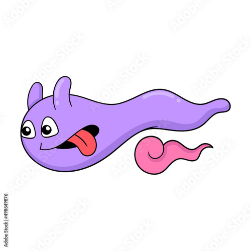 purple monster flying cute face, doodle icon image kawaii