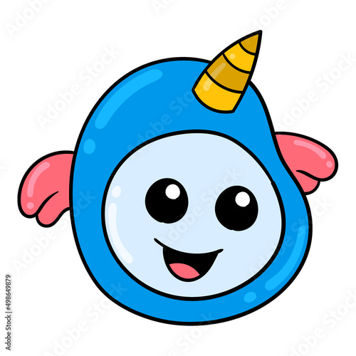 the head of the horned monster is smiling cutely, doodle icon image kawaii