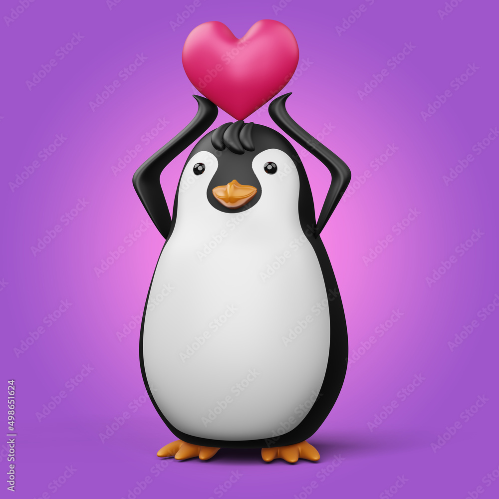 Fototapeta premium Cute penguin, cute animal, 3d rendering illustration