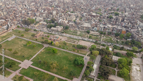 Aerial View of Minto Park Minar e Pakistan Azadi Chawk Lahore Punjab Pakistan photo