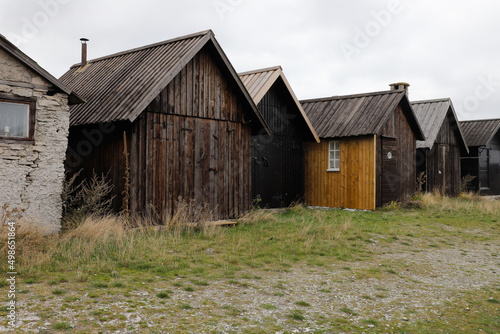 Old sheds at the Helgumannen fishing station located on Faro island in the Swedish province of Gotland.