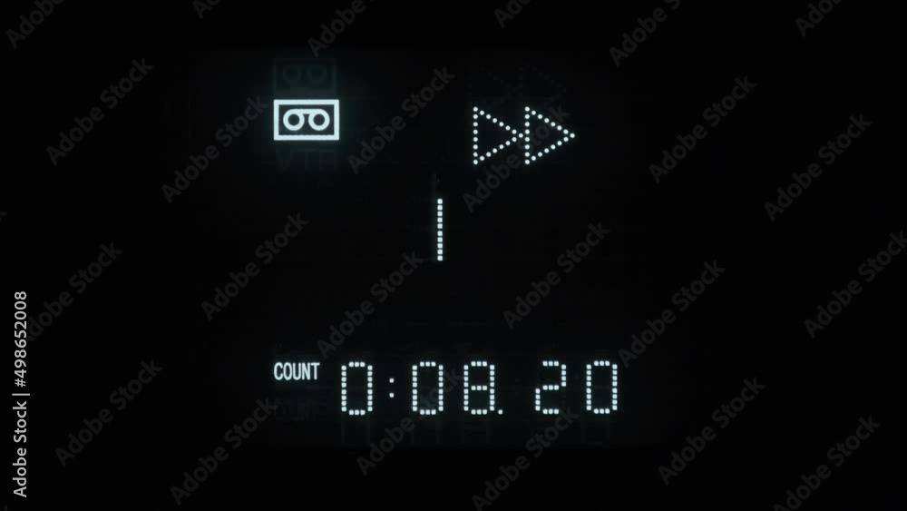 Fast forward counter on VCR timecode. Numbers on counter rewind time