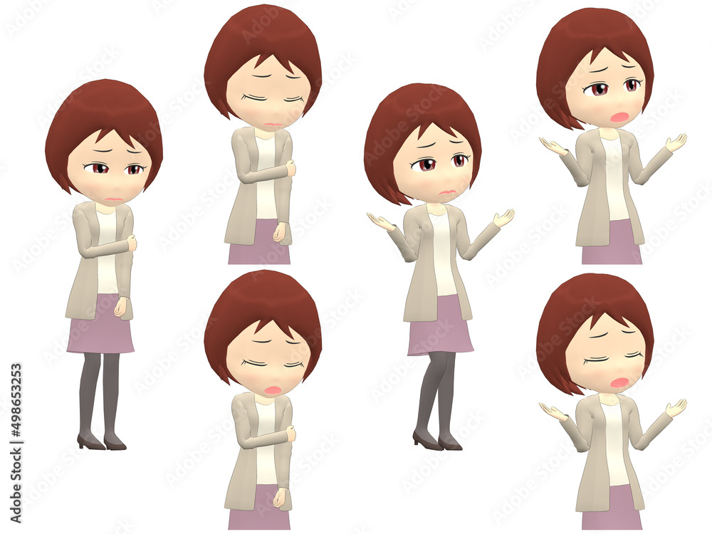 [Trouble A] Woman cardigan bob haircut oblique angle