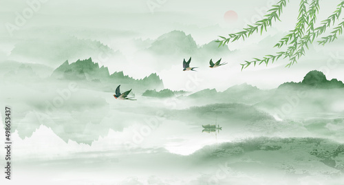 Chinese wind solar terms Jiangnan landscape illustration