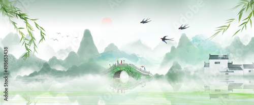 Chinese wind solar terms Jiangnan landscape illustration © 心灵艺坊