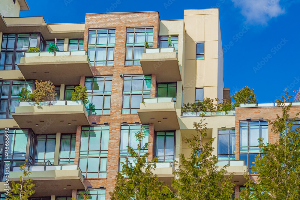 Fototapeta premium Neighborhood modern houses on sunny day in New Westminster BC, Canada