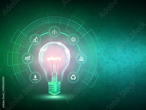 2d illustration bulb future technology, innovation background, creative idea concept 