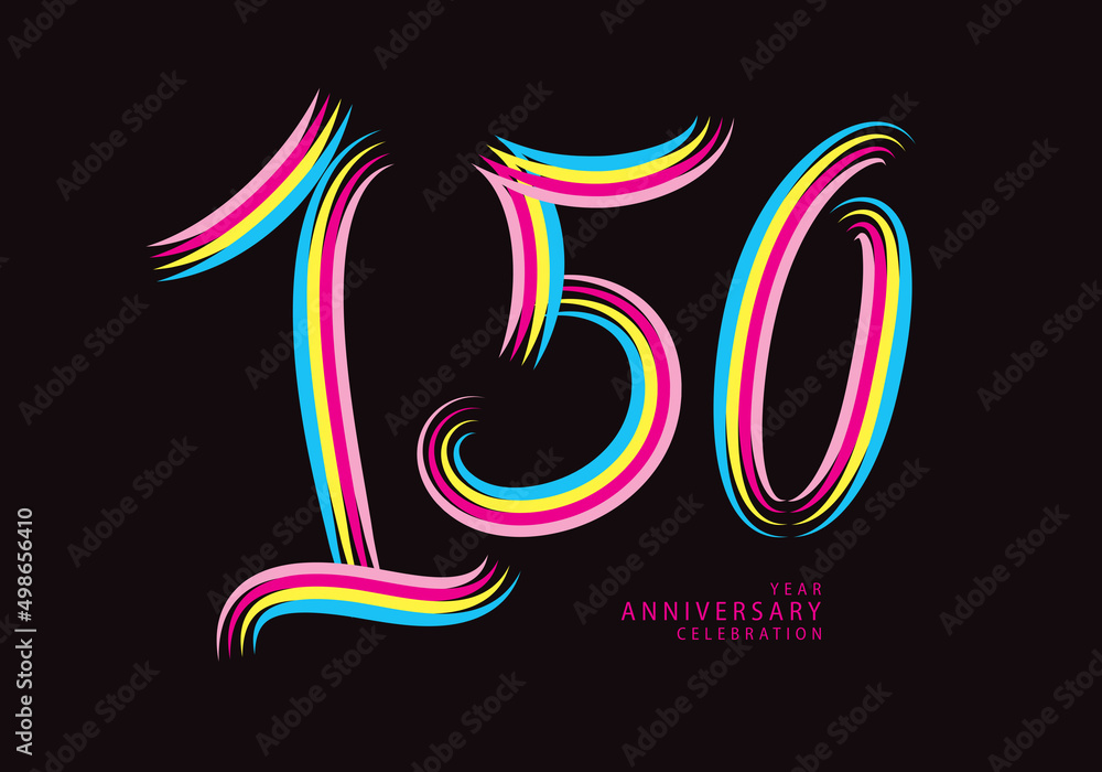 150 number design vector, graphic t shirt, 150 years anniversary celebration logotype colorful line, 150th birthday logo, Banner template, logo number elements for invitation card, poster, t-shirt. 150 number design vector, graphic t shirt, 150 years anniversary celebration logotype colorful line, 150th birthday logo, Banner template, logo number elements for invitation card, poster, t-shirt.