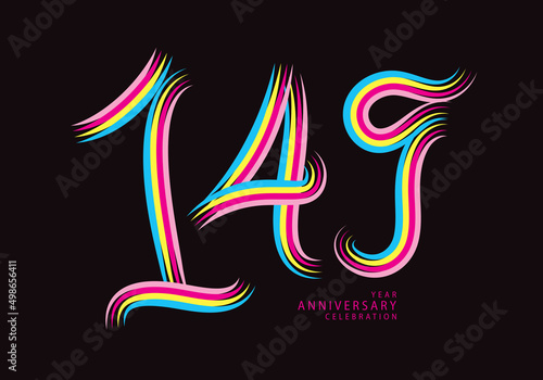 149 number design vector, graphic t shirt, 149 years anniversary celebration logotype colorful line, 149th birthday logo, Banner template, logo number elements for invitation card, poster, t-shirt. photo