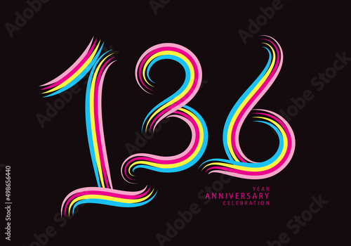 136 years anniversary celebration logotype colorful line vector, 136th birthday logo, 136 number, Banner template, vector design template elements for invitation card and poster.