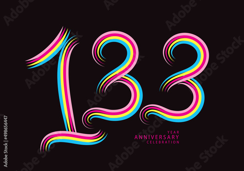 133 years anniversary celebration logotype colorful line vector, 133th birthday logo, 133 number, Banner template, vector design template elements for invitation card and poster.