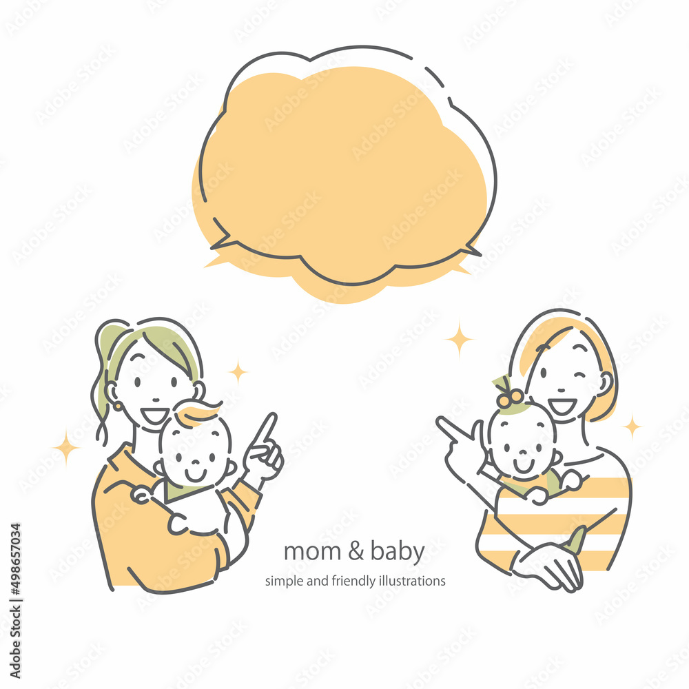 赤ちゃんとお母さん 笑顔 シンプルでお洒落な線画イラスト Stock Vector Adobe Stock