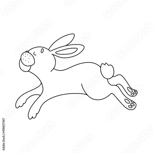 Funny Easter bunny character. Black outline of a rabbit on a white background. For decoration of children's parties, postcards, prints on T-shirts. Symbol 2023. Vector illustration.