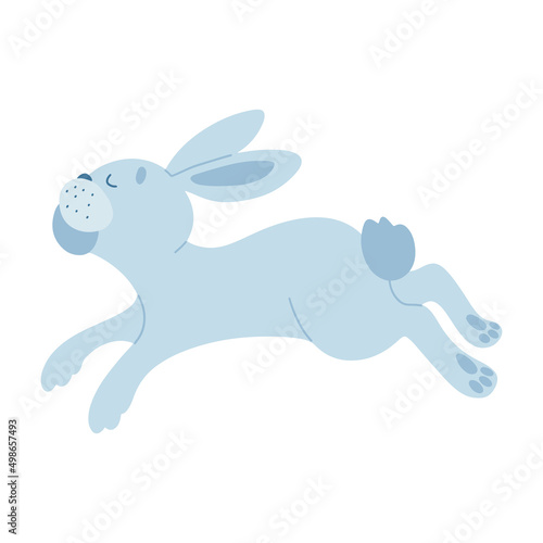 Funny Easter cartoon rabbit character. Bunny blue on a white background. For the design of children s parties  postcards  prints on T-shirts  etc. Symbol 2023.Vector illustration.