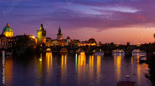 View of illuminated Charles Bridge at night  Prague  Czech Republic