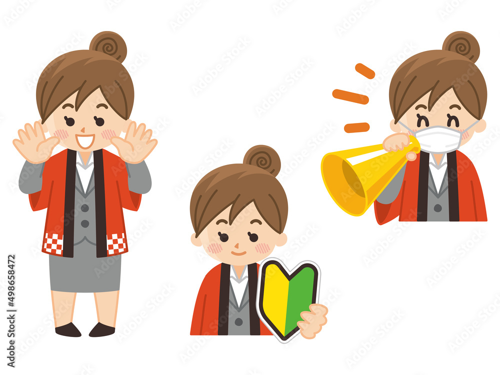 イベントスタッフの女性　求人募集　初心者マーク　マスク着用