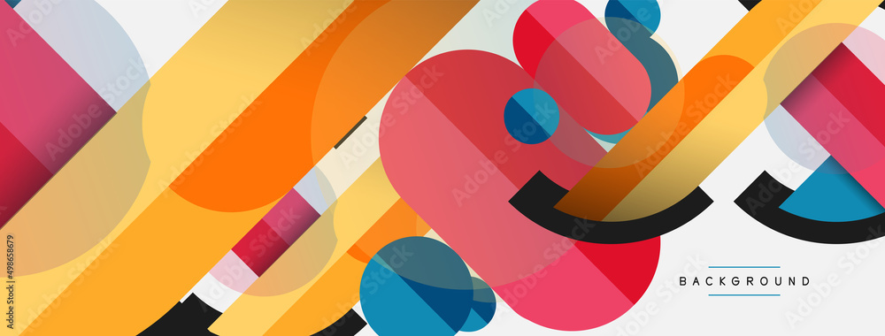 Geometric shapes composition abstract background. Circles lines and rectangles. Vector illustration for wallpaper banner background or landing page Geometric shapes composition abstract background. Circles lines and rectangles. Vector illustration for wallpaper banner background or landing page