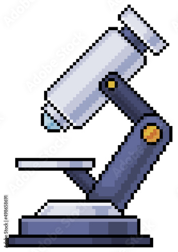Pixel art microscope. laboratory instrument vector icon for 8bit game on white background