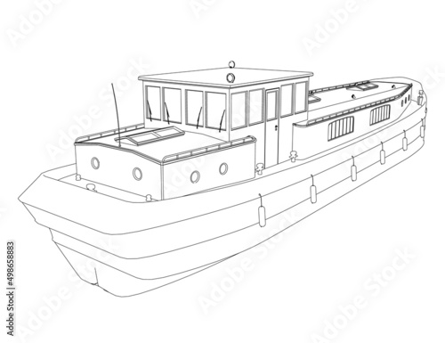 Boat outline from black lines isolated on white background. Vector illustration