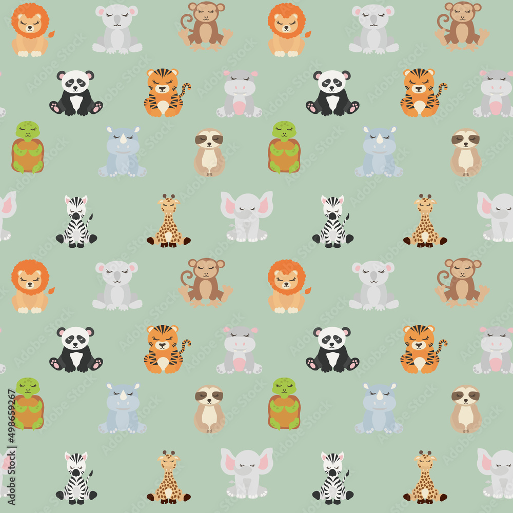 Tropical Animals and Leaves seamless pattern Tropical Animals and Leaves seamless pattern