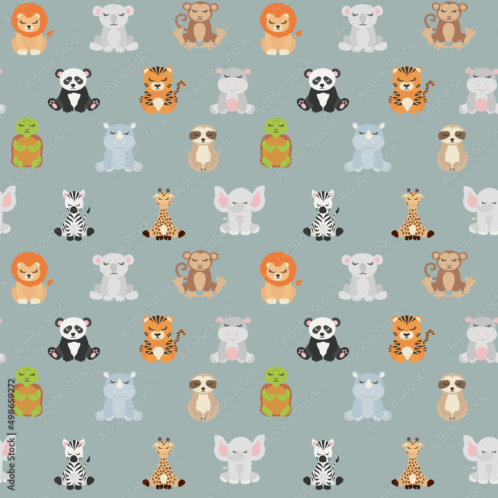 Tropical Animals and Leaves seamless pattern Tropical Animals and Leaves seamless pattern