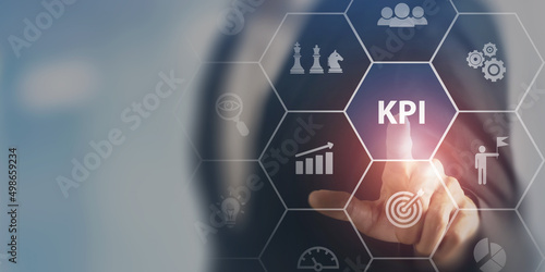 KPI concept. Key Performance Indicator using business intelligence metrics to measure achievement versus planned target. Touching on  