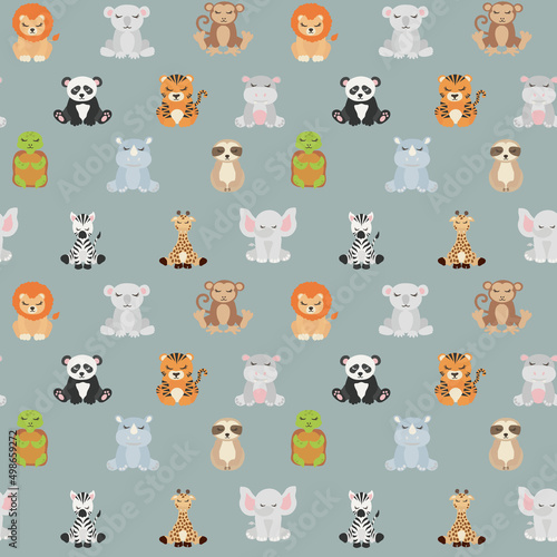 Fototapeta Naklejka Na Ścianę i Meble -  Tropical Animals and Leaves seamless pattern