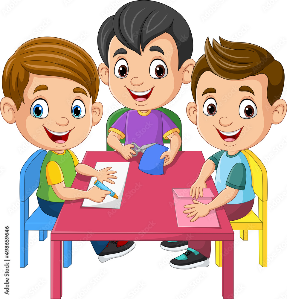 Cartoon kids doing folding origami paper Cartoon kids doing folding origami paper