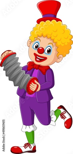 Cartoon happy clown playing accordion