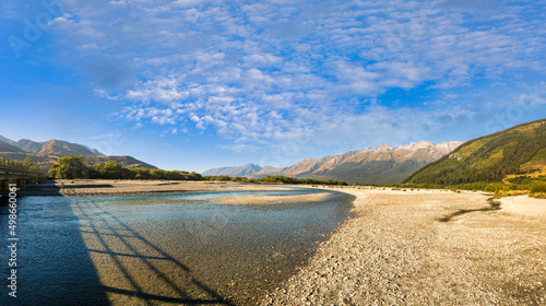 Slika na platnu The beautiful clear blue aqua water in the Rees river close to Glenorchy heading